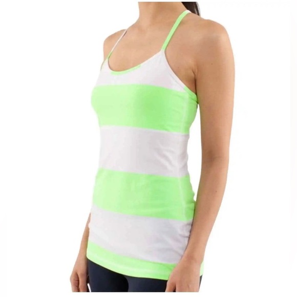 Lululemon Power Y tank size 4 bold stripe zippy green workout gym yoga - Picture 4 of 11